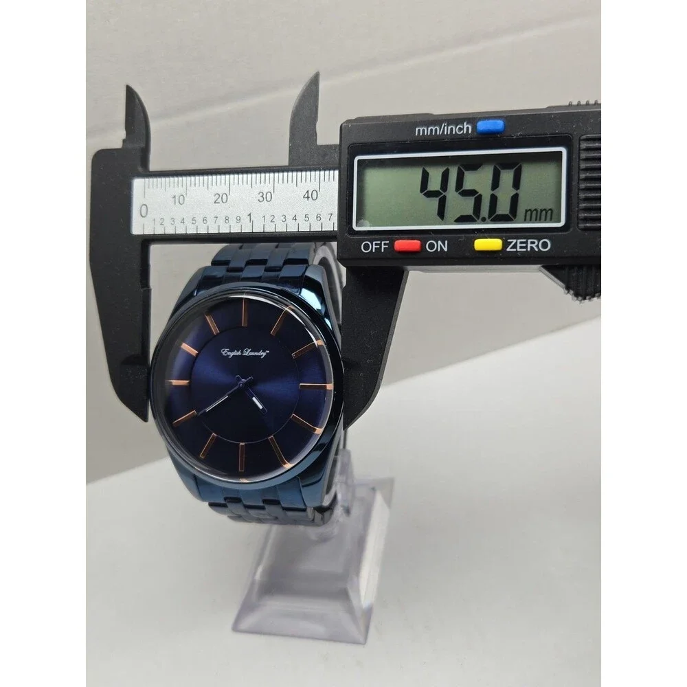 English Laundry EL7957 Mens Blue Rose Gold 45mm Quartz Classic Watch New Battery